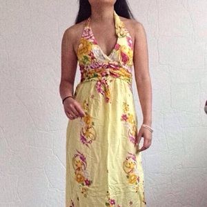 Yellow floral tie up maxi dress